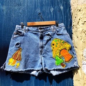 Vintage High Waist Levis Cut Offs Mushroom Patches